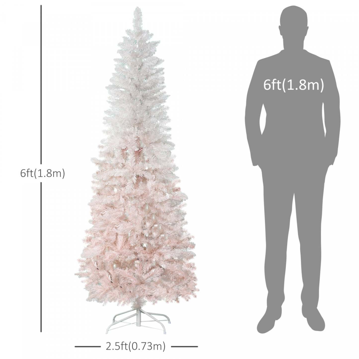 Homcom Sapin De Noël Artificiel De 6 Pieds Avec Base En Métal Rose Et Blanc|Homcom Sapin De Noël Artificiel De 6 Pieds Avec 406 Branches