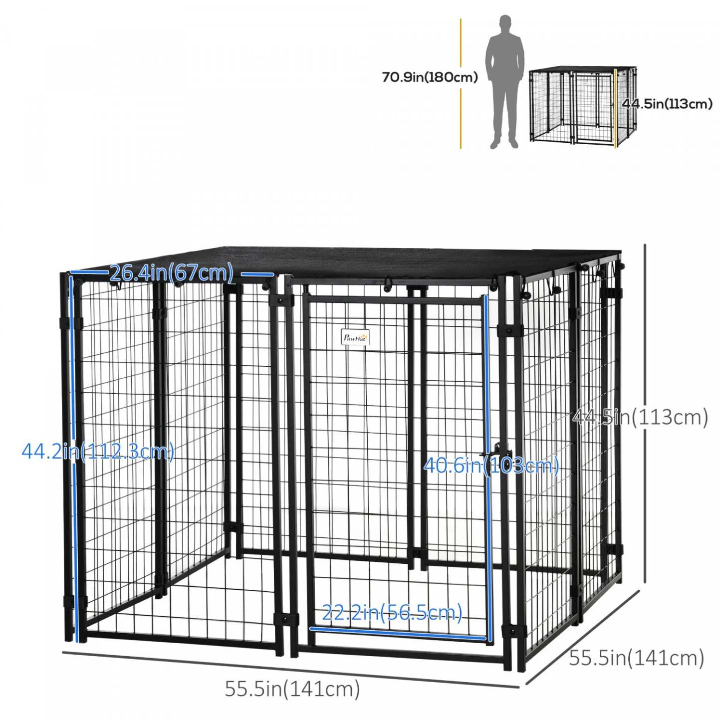 Pawhut Niche D'extérieur Pour Chien, Cloture En Fil D'acier Soude, Cage De Parc Verrouillable Avec Couverture Supérieure, Porte