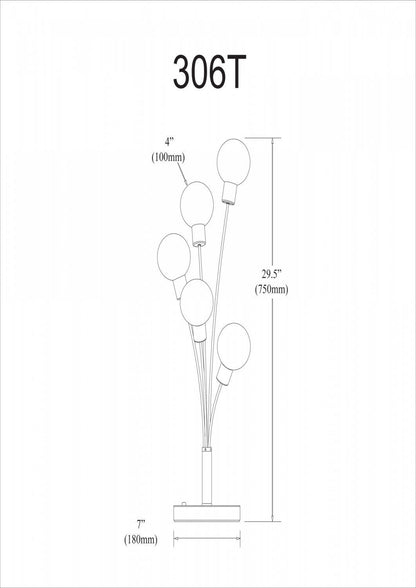 Lampe de table Budding Branch de Dainolite en verre blanc, avec finition laiton vieilli et 5 ampoules