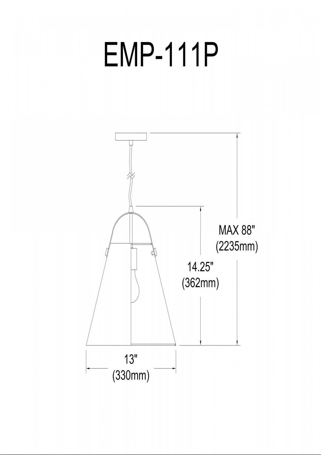 Dainolite Emperor 1 Light Pendant Matte Black Finish Black Shade Lamp|Luminaire suspendu Emperor de Dainolite avec abat-jour noir, fini noir mat et 1 ampoule