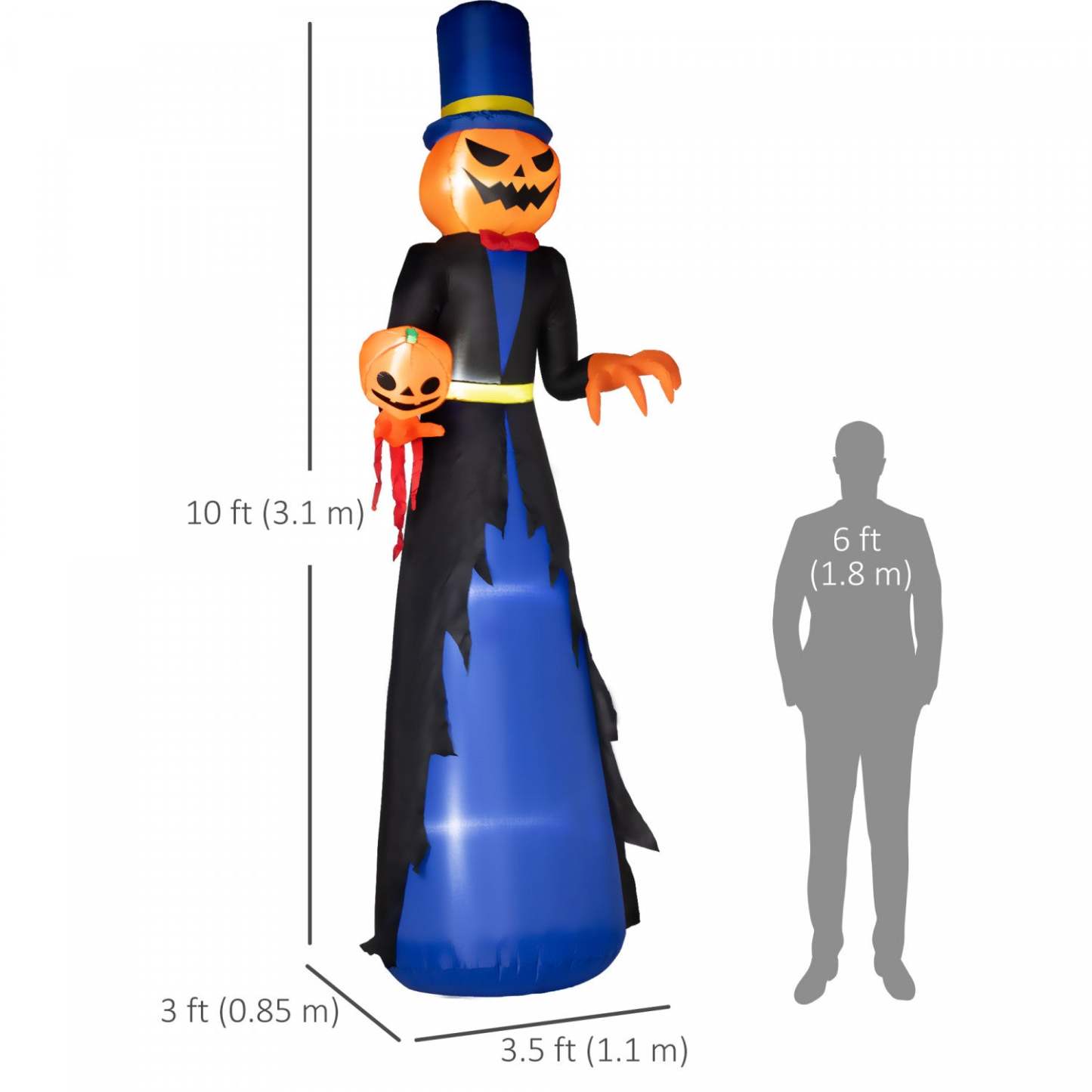 Homcom 10ft Halloween Gonflable Pumpkin Head Reaper Outdoor LED Display|Outsunny Gonflable Faucheuse Tête De Citrouille D'Halloween LED De 10 Pi