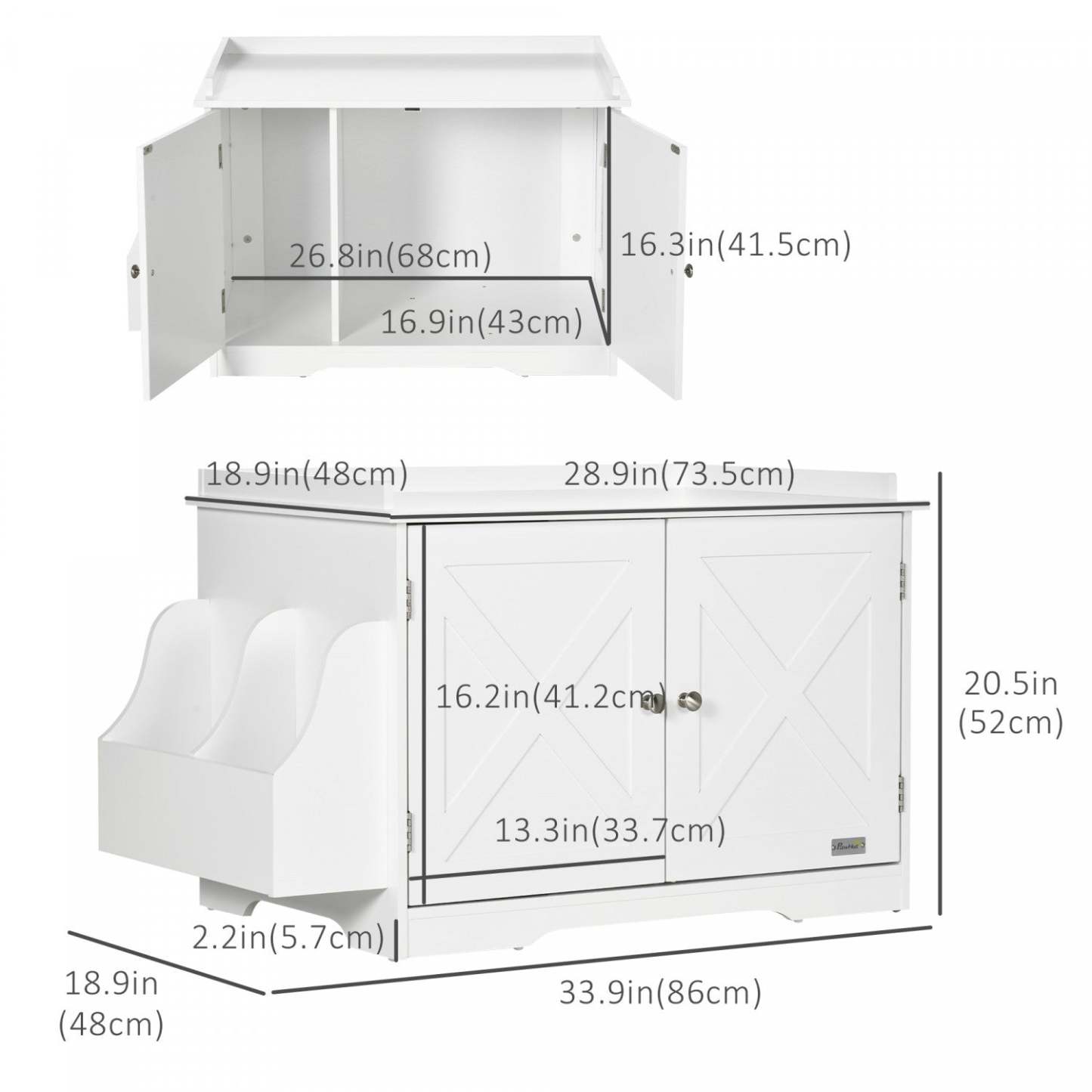Pawhut Litière Cachée Enclos De Litière Meubles De Toilette Pour Chats Avec Rangement, Diviseur Réglable, Maison Pour Animaux Intérieure
