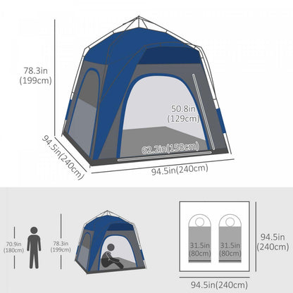 Outsunny Tente de Camping Instantanée Automatique avec 4 Portes et 4 Fenêtres, Tente Pop-up Extérieure Facile, Portable|Outsunny Tente De Camping Familiale 4 Personnes Montage Instantané Pop-up 4 Fenêtres Pare-soleil Sa