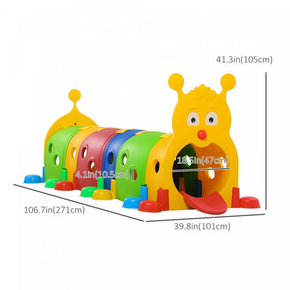Qaba Tunnel Chenille Pour Enfants, Equipement De Jeu Exterieur Et Interieur Pour Enfants De 3 A 6 An