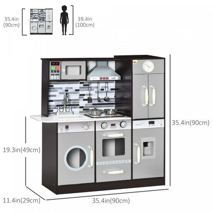 Qaba Cuisine En Bois Avec Sons Et Lumieres, Jeu De Cuisine Pour Enfants Avec Machine A Laver, Distributeur D'Eau