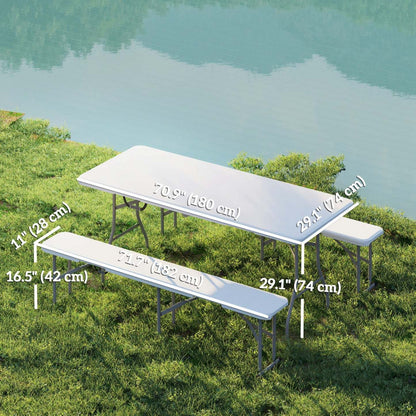 Table de pique-nique pliante Outsunny de 6 pieds en 3 pièces avec 2 bancs, blanche