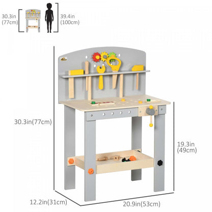 Qaba Kids Tool Bench With Storage Shelf, 31 Pcs Construction Work Shop Toy, Pretend Play Workbench Pour Garçons Filles Âge 3-6