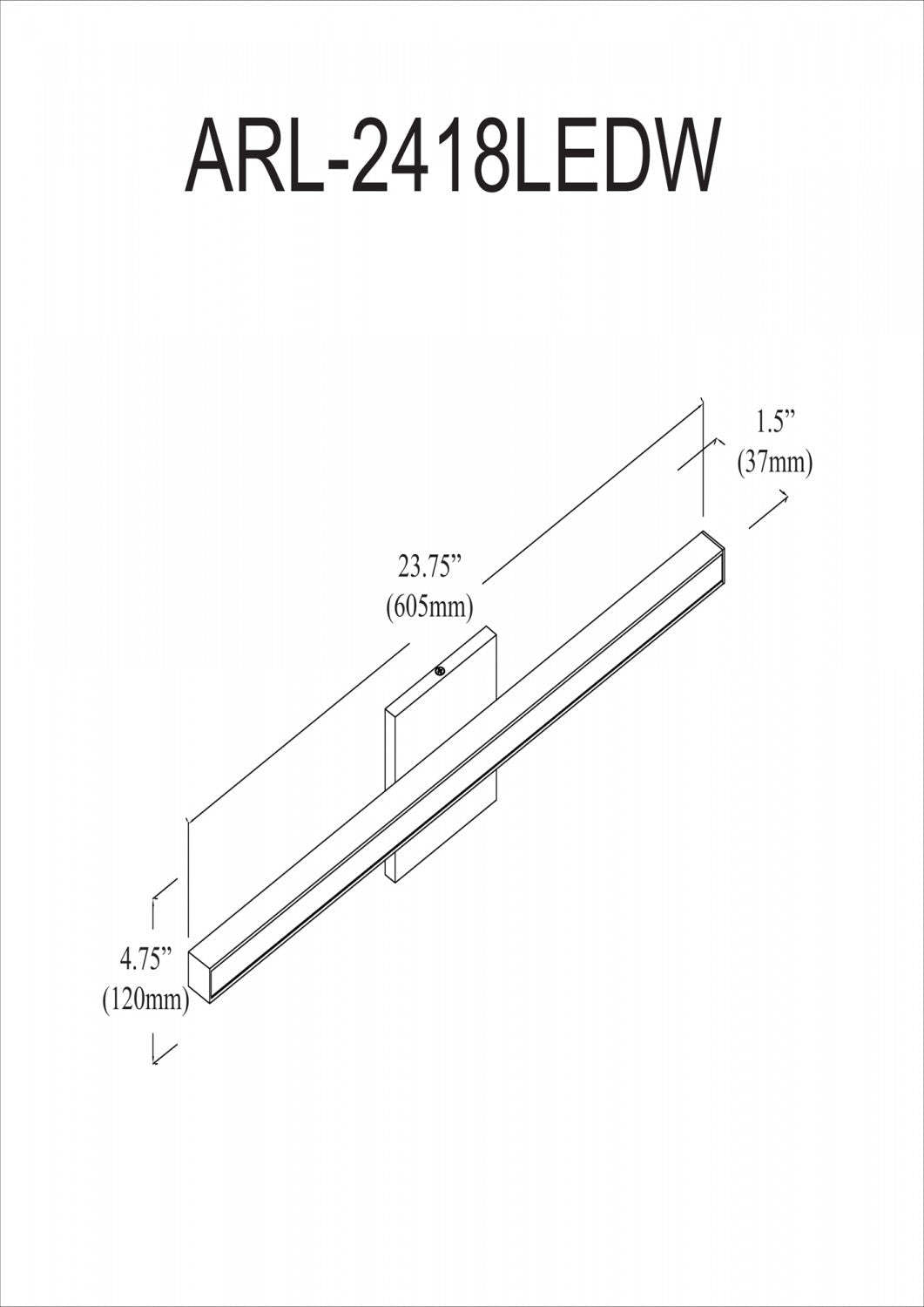 Lumière de coiffeuse Arandel de Dainolite 18w LED en noir mat avec diffuseur en acrylique blanc