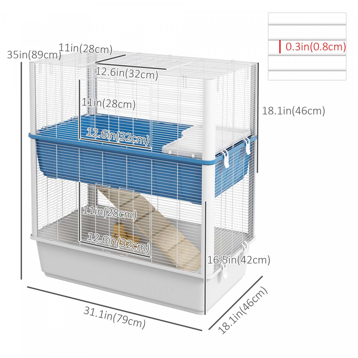 Pawhut Grande Cage Pour Hamster Avec Accessoires, Cage Pour Rats, Gerbille Avec Fond Amovible, Rampe