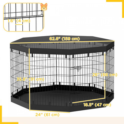 Pawhut Parc Pour Chien, 8 Panneaux Pliables, Coussin Imperméable, Couverture Supérieure Résistante À