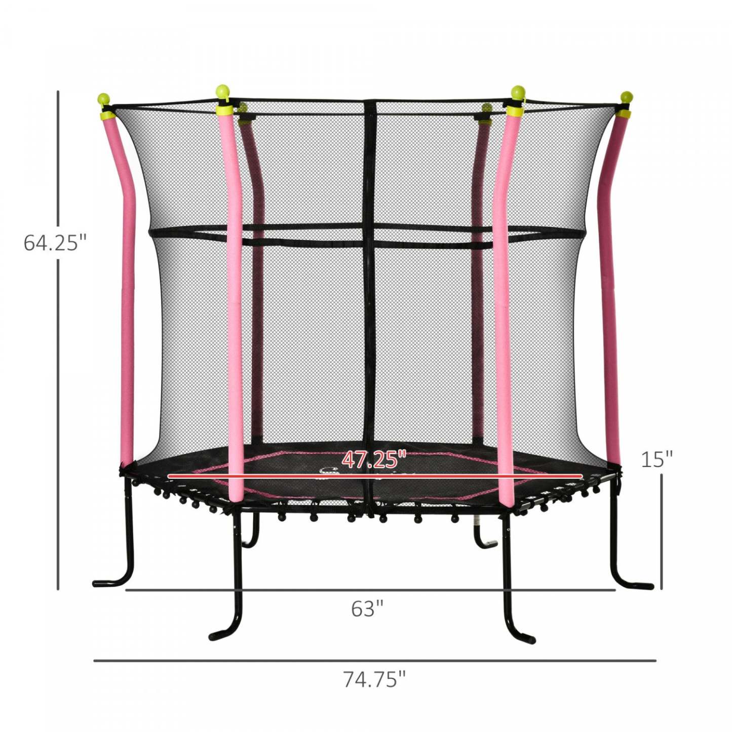 Soozier 63 Kids Trampoline Mini Indoor/outdoor Bouncer Jumper With Enclosure Net Elastic Thick Padd|Soozier Trampoline Pour Enfant De 3 À 10 Ans Extérieur Intérieur Surface De Saut De 125 Cm Filet De