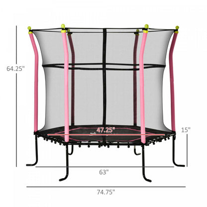 Soozier 63 Kids Trampoline Mini Indoor/outdoor Bouncer Jumper With Enclosure Net Elastic Thick Padd|Soozier Trampoline Pour Enfant De 3 À 10 Ans Extérieur Intérieur Surface De Saut De 125 Cm Filet De
