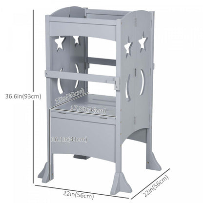 Marchepied Qaba avec poignées de soutien, rail de sécurité et marchepied antidérapant en bois dur pour enfants