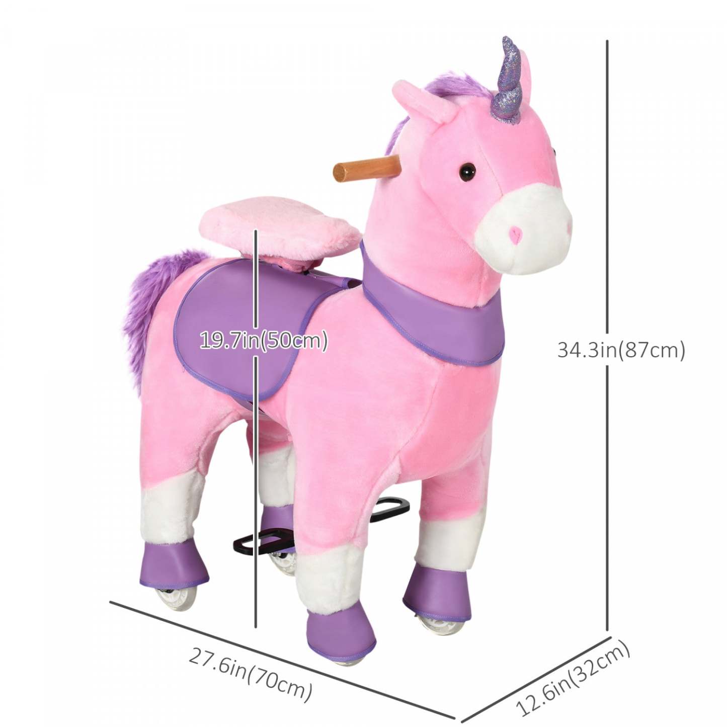 Qaba Cheval A Bascule Mécanique Poney Jouet Avec Roues Cadeau Pour 3-6 Ans Filles Garçons