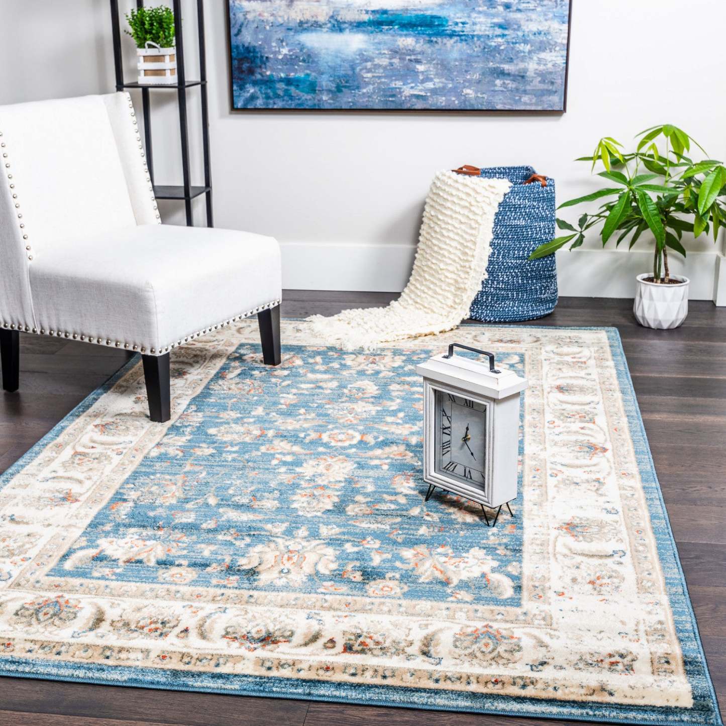 Tapis Cam Flora Navy 5x8|Carpette Cam Flora bleu marine 5 x 8|D80GQOUE