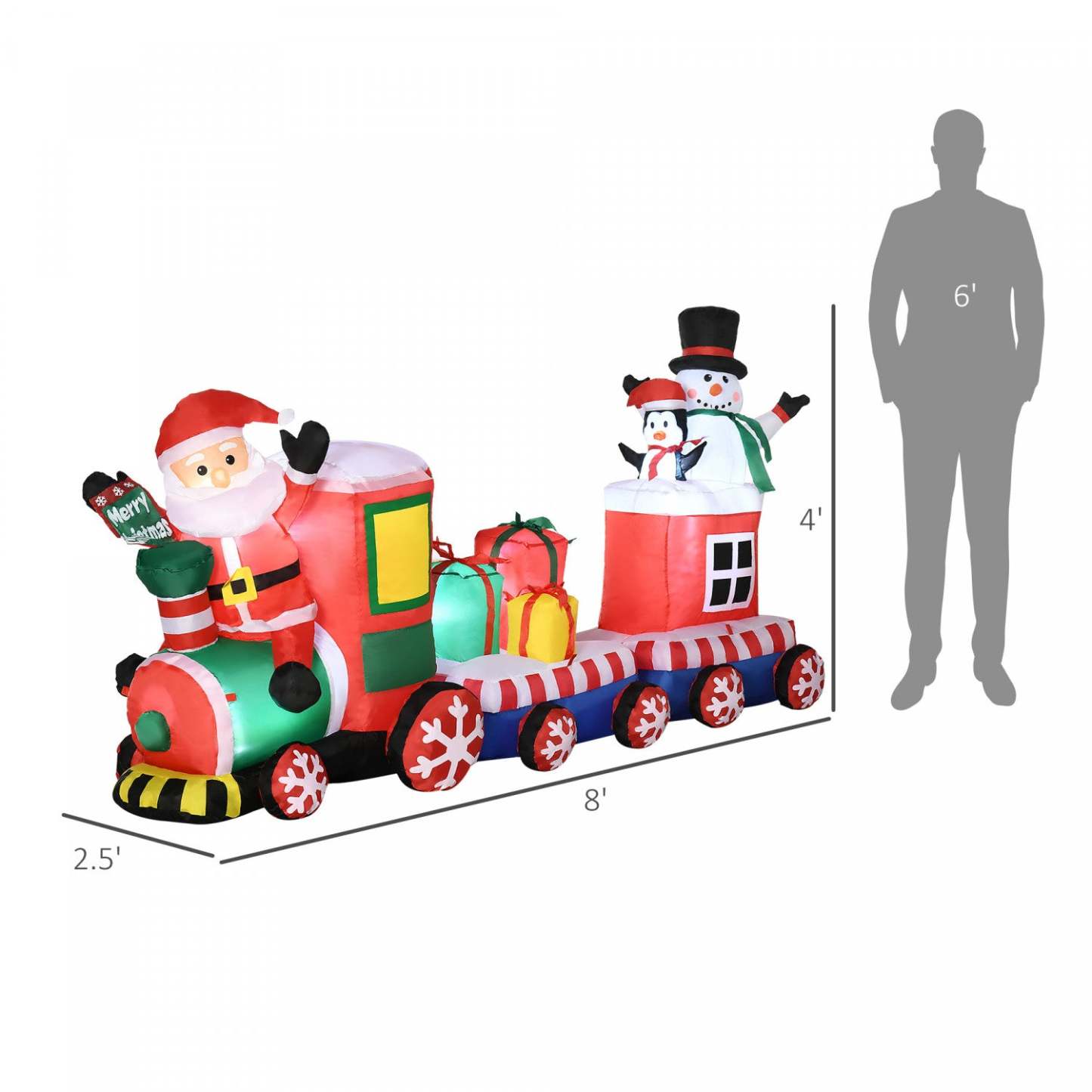 Outsunny 8' Gonflable Christmas Train W/ Santa Claus Snowman Penguin|Outsunny Train de Noël Gonflable avec Pingouin Bonhomme de Neige