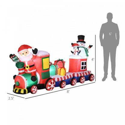 Outsunny 8' Gonflable Christmas Train W/ Santa Claus Snowman Penguin|Outsunny Train de Noël Gonflable avec Pingouin Bonhomme de Neige