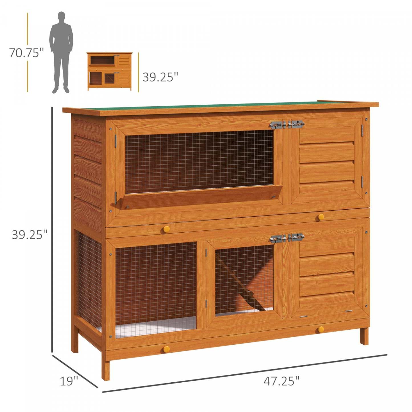 Pawhut Clapier Élevé en Bois à 2 Niveaux pour Lapin Maison pour Petits Animaux Cage 47l X 19w X 39h Av