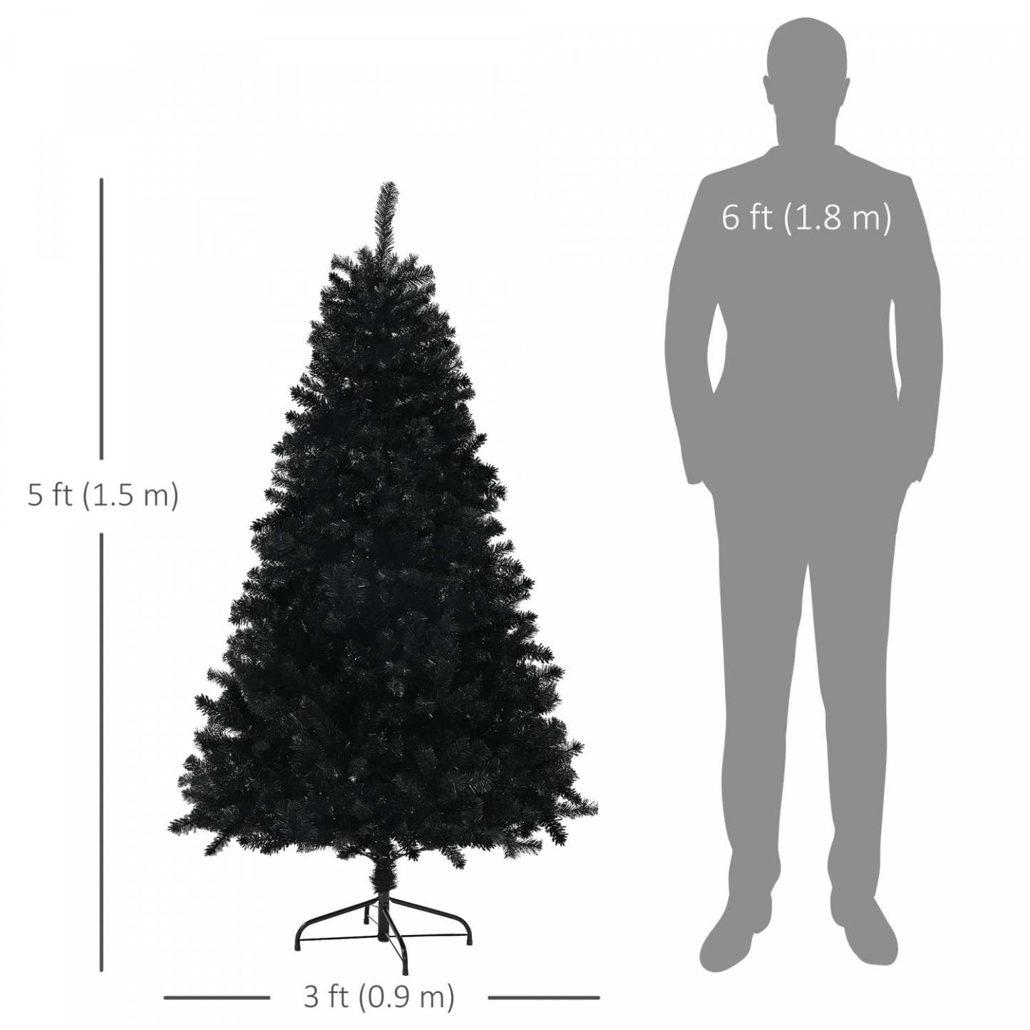 Homcom Sapin De Noel Artificiel De 5 Pieds Avec Ouverture Automatique, Base En Acier, Noir