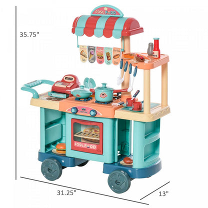 Qaba 50 Pcs Enfants Fast Food Boutique Chariot Jeu de Rôle Ensemble Multi-fonctionnel Cuisine Supermarché Jouets Troll|Trottinette Pliable Soozier Avec Guidon Réglable, Frein À Disque, Frein Arrière, Grandes Roues Solides