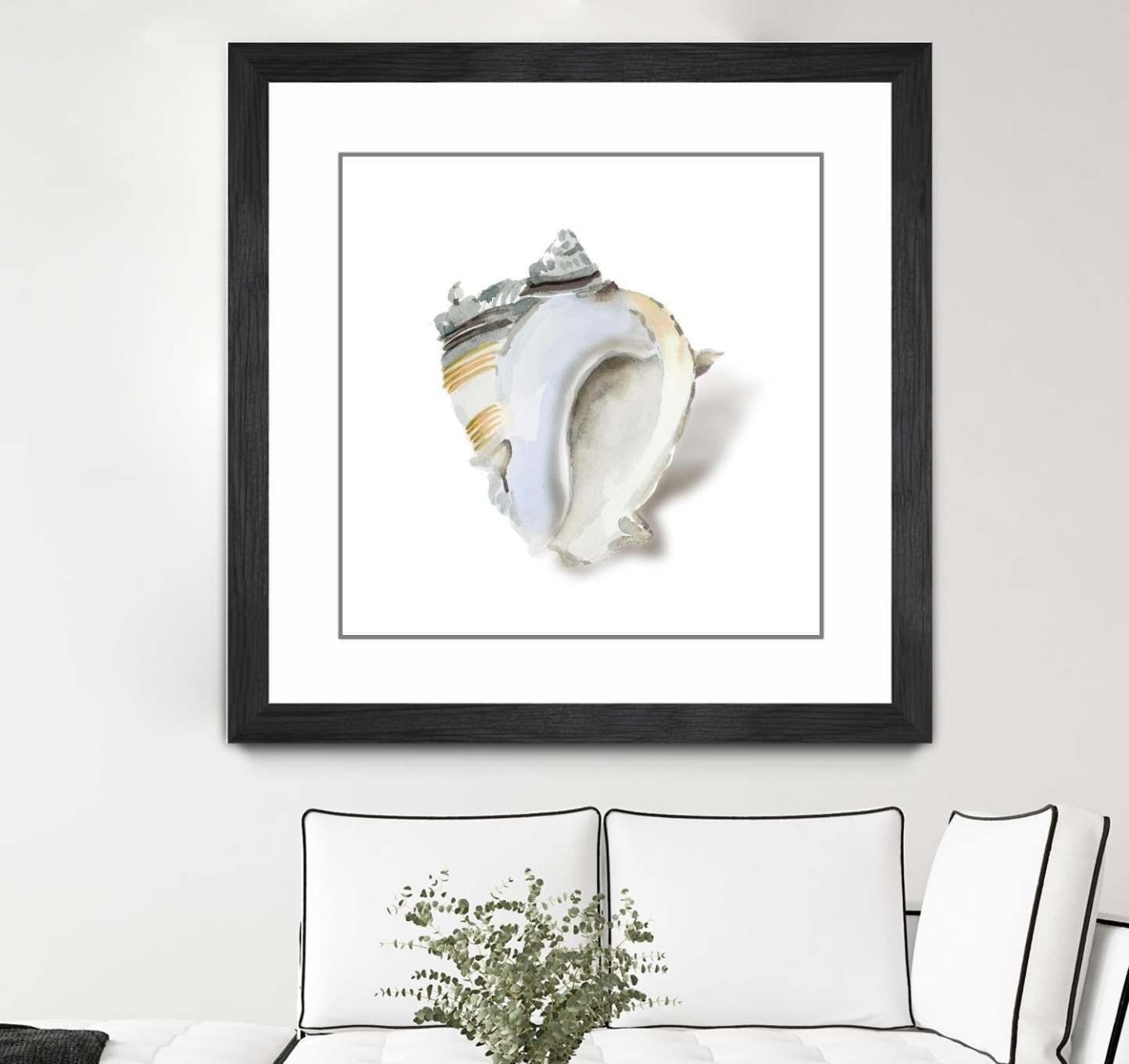 Œuvre d’art murale encadrée noire et mate « Seafoam Shell » 30 x 30