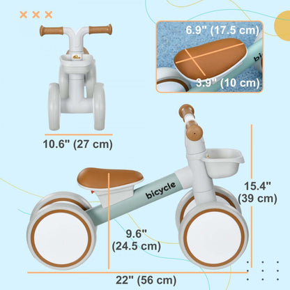 Qaba Baby Balance Bike, vélo d'équilibre pour tout-petits de 12 à 36 mois avec siège réglable, panier amovible, 4 roues silencieuses, vélo sans pédales pour garçons et filles, vert
