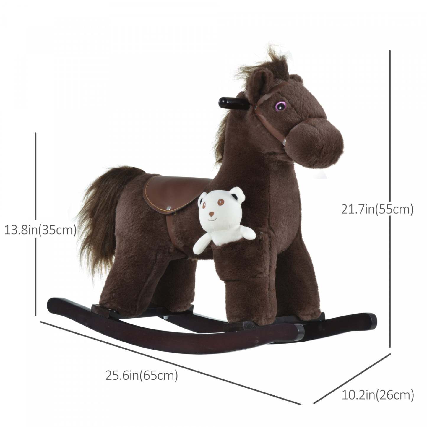 Qaba Kids Cheval À Bascule En Peluche Avec Ours, Chaise Pour Enfants Avec Peluche Douce Et Sons Réalistes