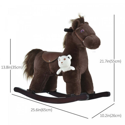 Qaba Kids Cheval À Bascule En Peluche Avec Ours, Chaise Pour Enfants Avec Peluche Douce Et Sons Réalistes
