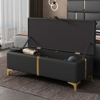 Banc ottoman de rangement rembourré en velours doux Tony avec pieds en métal,noir | Banc Coffre De Rangement Tony En Velours Doux Avec Pieds Métalliques, Noir