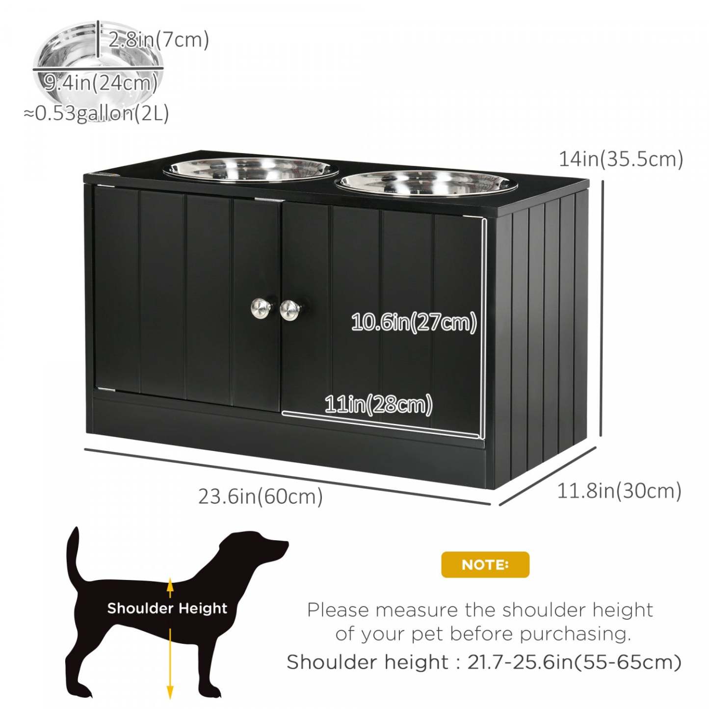 Pawhut Bol De Chien Surélevé Pour Gros Chien Station D'alimentation Pour Animaux De Compagnie Avec Support, Rangement, 2 Acier Inoxydable
