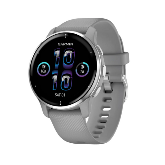 Montre Connectée Garmin Venu® 2 Plus - Suivi de Fitness, Lunette en Acier Inoxydable Argenté avec Boîtier Gris Poudré