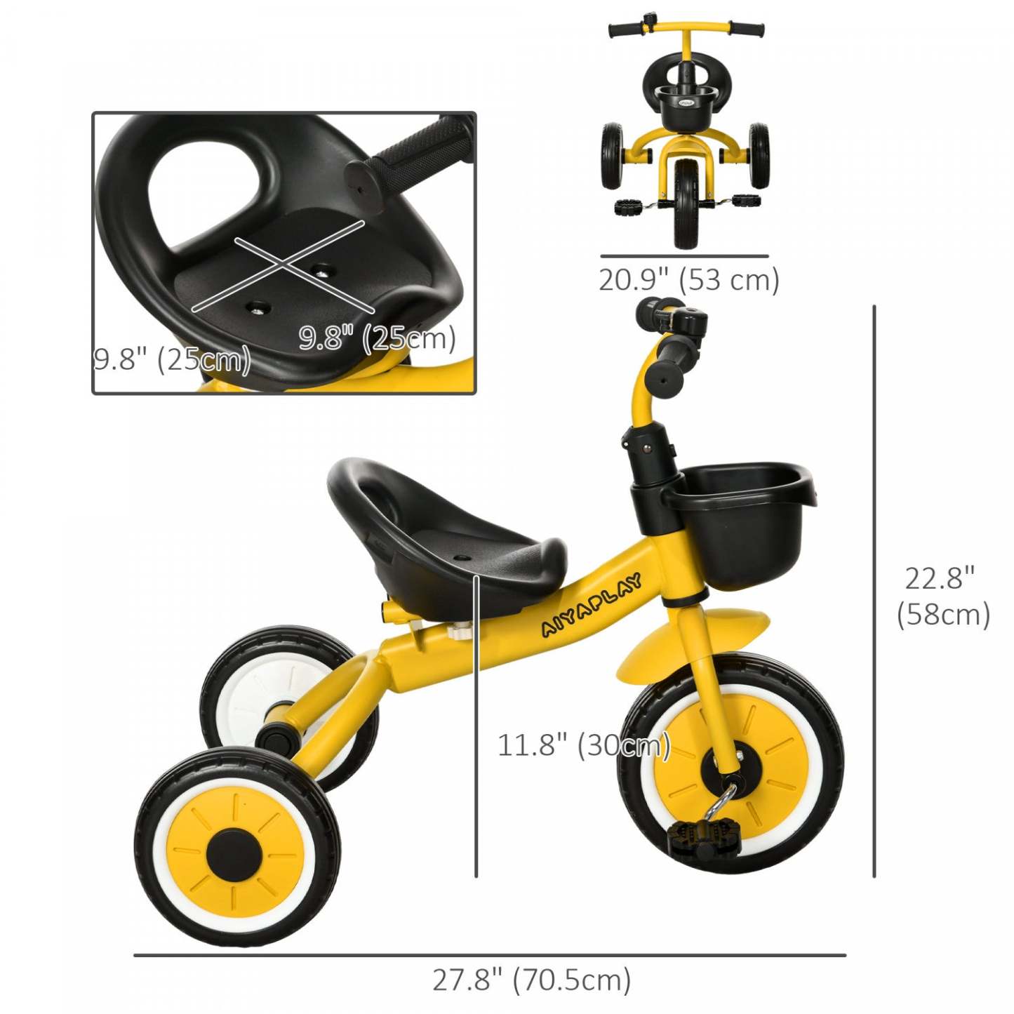 Qaba Tricycle Pour Tout-petits Et Filles Garçons De 2 À 5 Ans, Vélo Avec Siège Réglable, Panier, Clo
