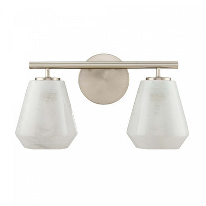 Brooke 2 Light Bathroom Vanity, Brushed Nickel With Wispy White Glassware Lamp | Meuble de Salle de Bain à 2 lampes Brooke, Nickel Brossé avec Abat-jour en Verre Blanc Vaporeux