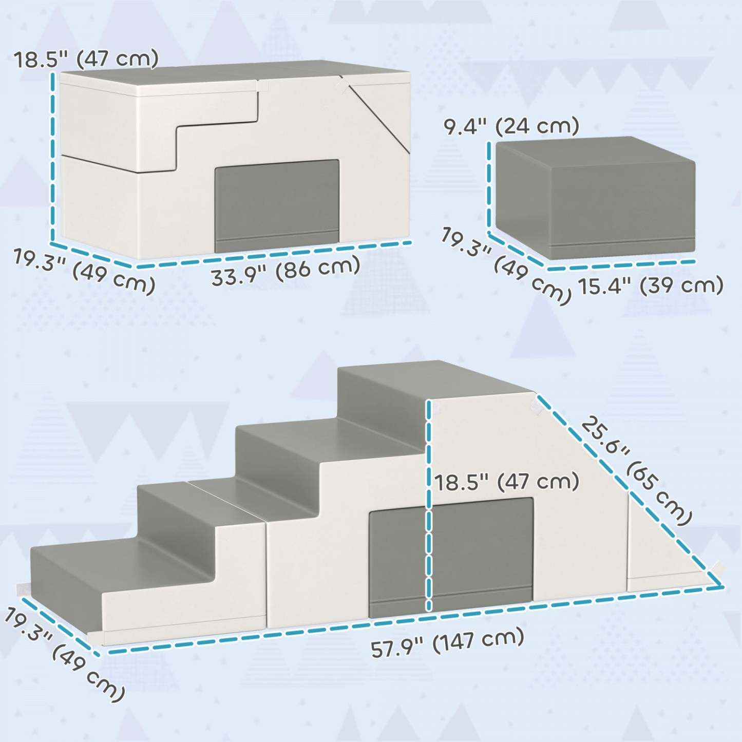 Qaba Kids Ensemble de Jeu en Mousse pour Rampement et Escalade Ensemble Interactif de 2 Pièces pour Escalade, Rampement, Glissade Zone de Jeu pour Bébé Préscolaire 1-3 Ans, Gris Clair
