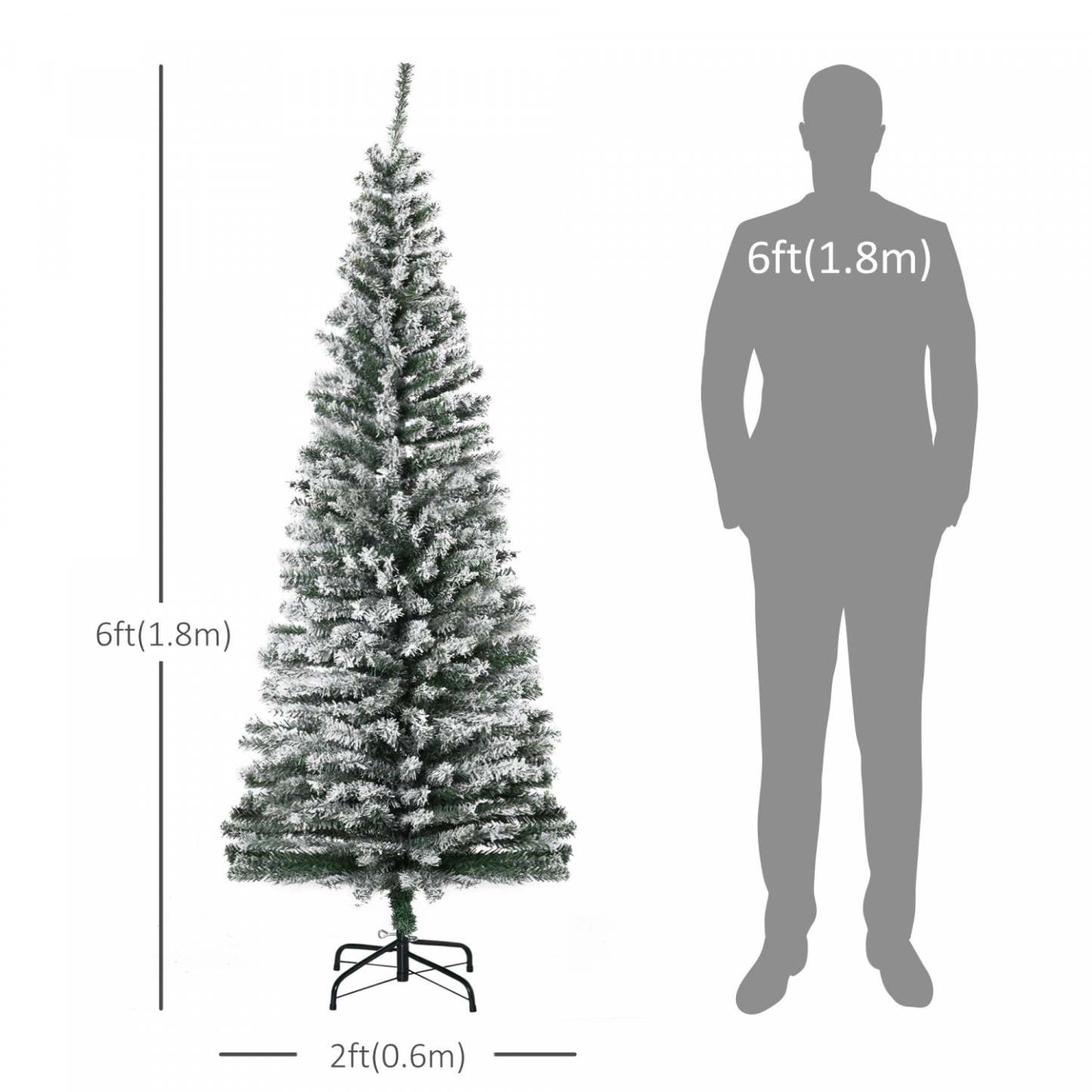 Homcom Arbre De Noël Artificiel Flocké Neige Crayon Slim | Homcom Arbre De Noël Artificiel 6 Pieds 492 Branches Réalistes