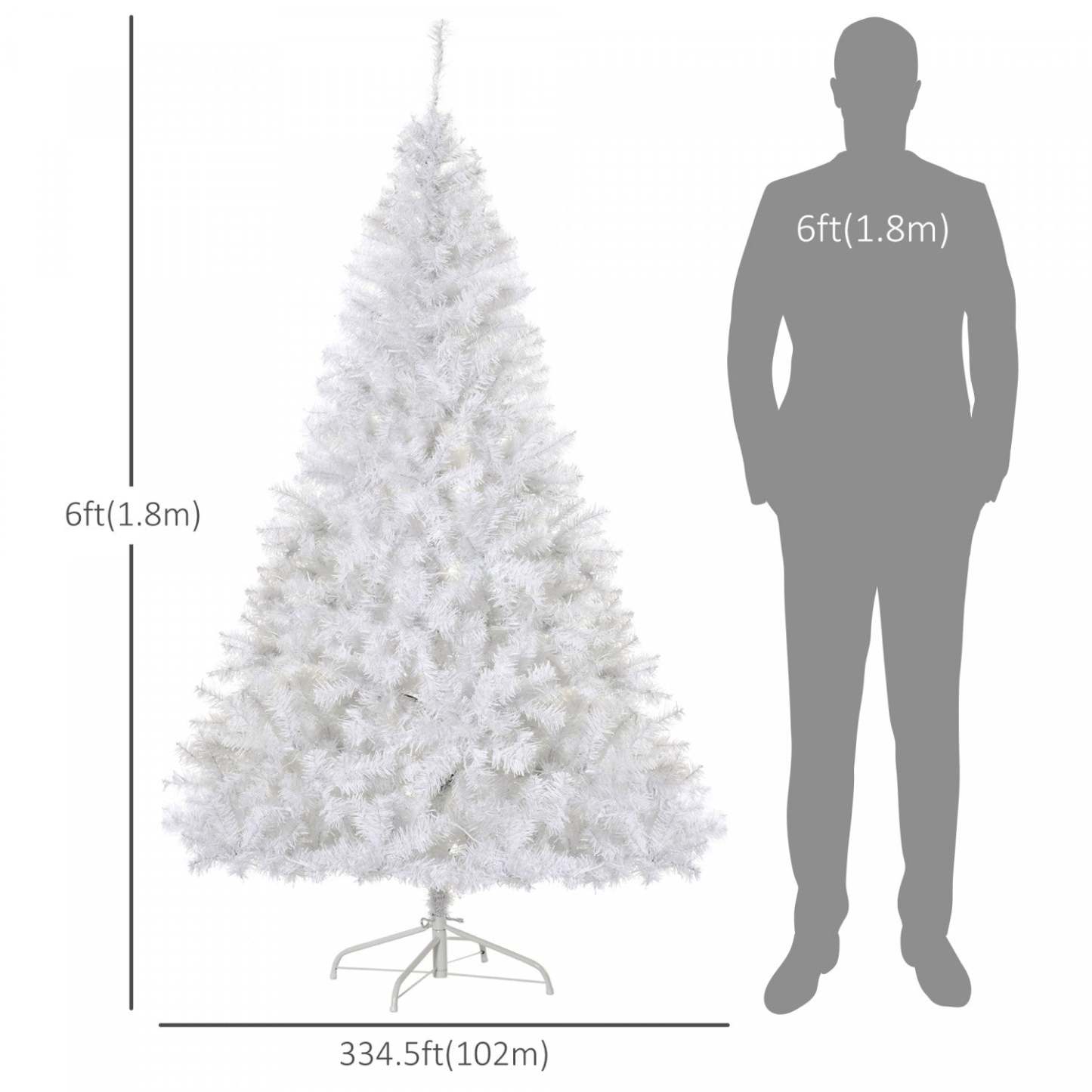 Homcom Arbre De Noël Artificiel Pré-éclairé De 6 Pieds Avec 250 Lumières LED Blanches Chaudes Et 1000 Embouts
