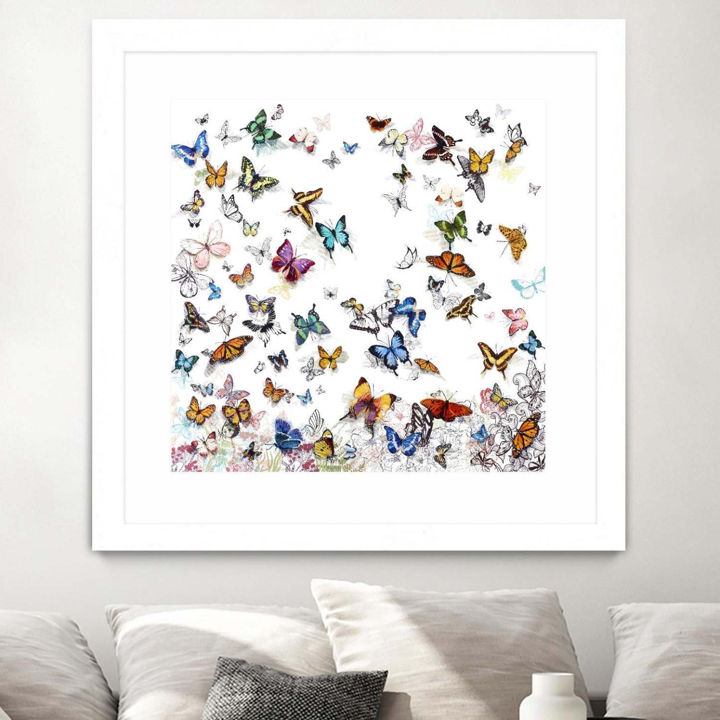 Papillon Matted and Framed White 30x30 Wall Art|Œuvre d'art murale encadrée blanche et mate « Papillon » 30 x 30