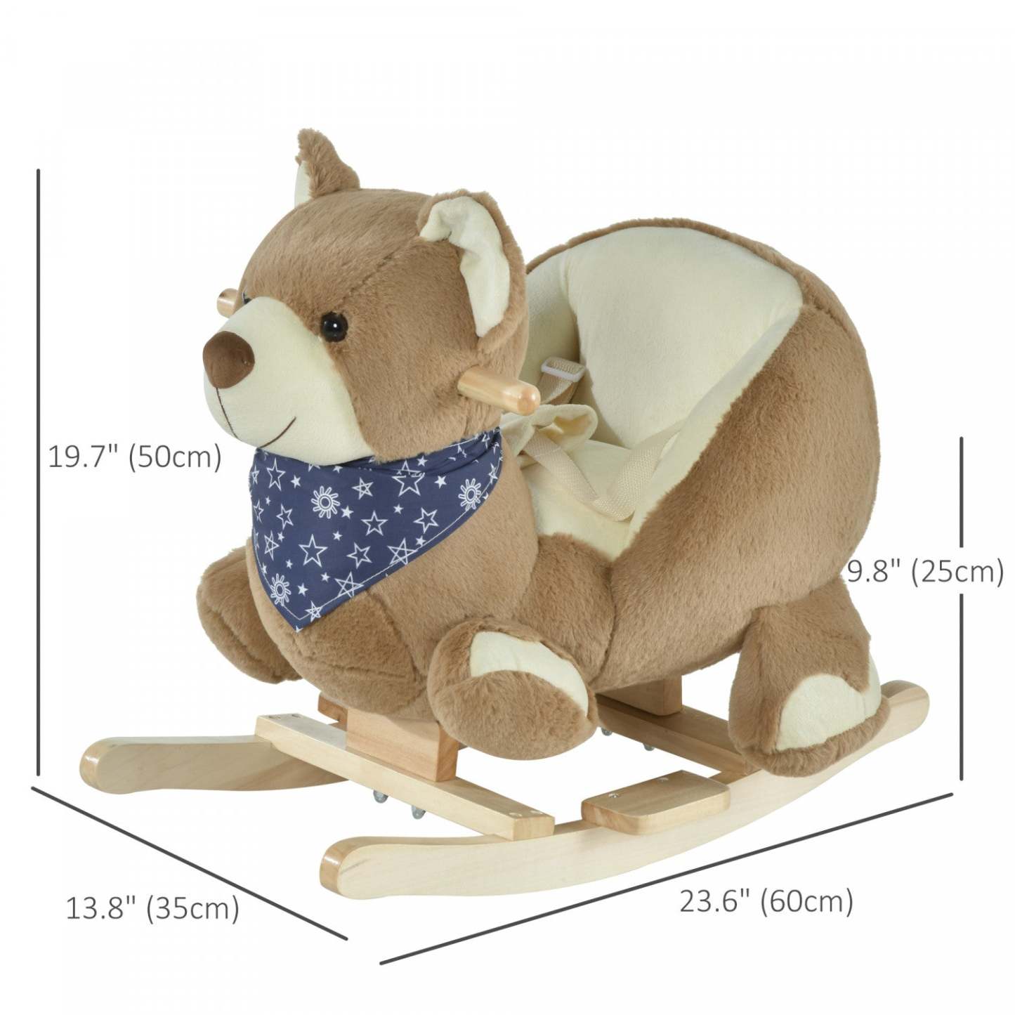 Qaba Cheval à bascule, Cheval à monter pour enfants thème ours en peluche doux avec musique, ceinture de sécurité, base en bois pour | Qaba Jouet à bascule pour enfants style ours avec musique amusante et tissu en peluche doux
