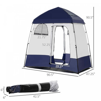 Outsunny Two Room Pop Up Shower Tent W/ Shower Bag, Floor, Carry Bag, Blue|Outsunny Tente De Douche À Deux Chambres Avec Sac De Douche, Sol, Sac De Transport, Bleu