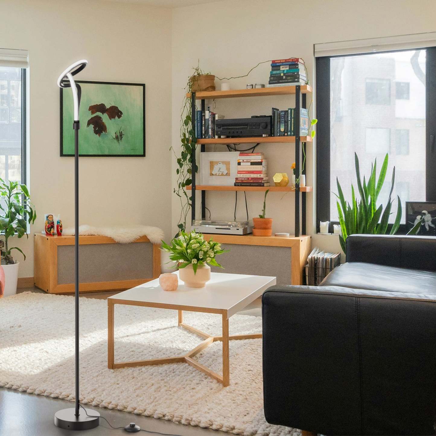 59 Black Loop Design LED Lampadaire |Lampe à pied à conception de boucle à DEL de 59 po noire