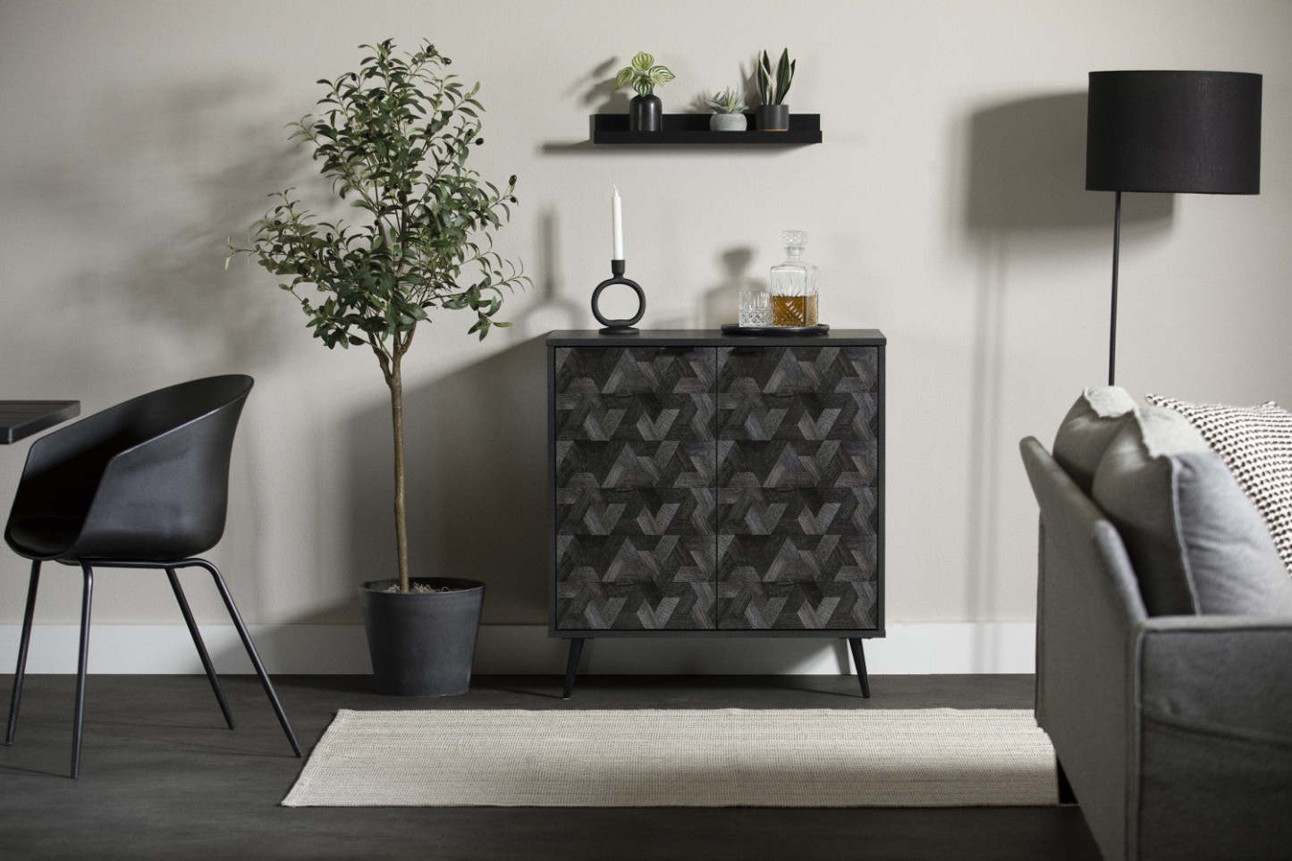 Oxford 2-Door Storage Cabinet - Chêne noir et gris foncé|Armoire de rangement Oxford à 2 portes - chêne noir et gris foncé