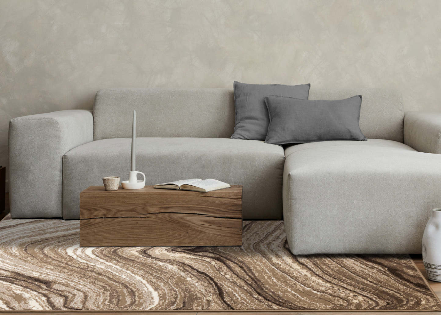 Tapis Forte Brown Cream Soothing Waves Area Rug - 5'3 x 7'5|Tapis Forte brun et crème à motif de vagues apaisantes - 5 pi 3 po x 7 pi 5 po