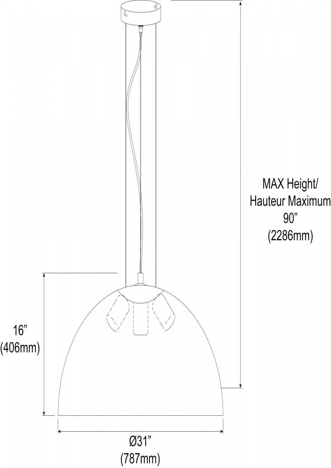 Dainolite Dome 3 Ampoule Suspension avec Fini Blanc | Luminaire suspendu Dome de Dainolite avec fini blanc et 3 ampoules