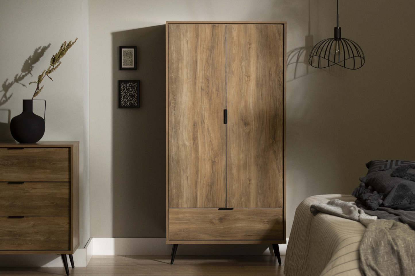 Armoire-penderie Oxford avec portes et tiroirs - Mangue naturelle | Oxford Armoire-penderie Avec Portes Et Tiroir - Manguier Naturel