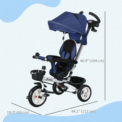Qaba Tricycle Pour Tout-petits, Velo Poussette Avec Poignee De Poussee Parentale, Paniers De Rangement, Canopy, Cuphol