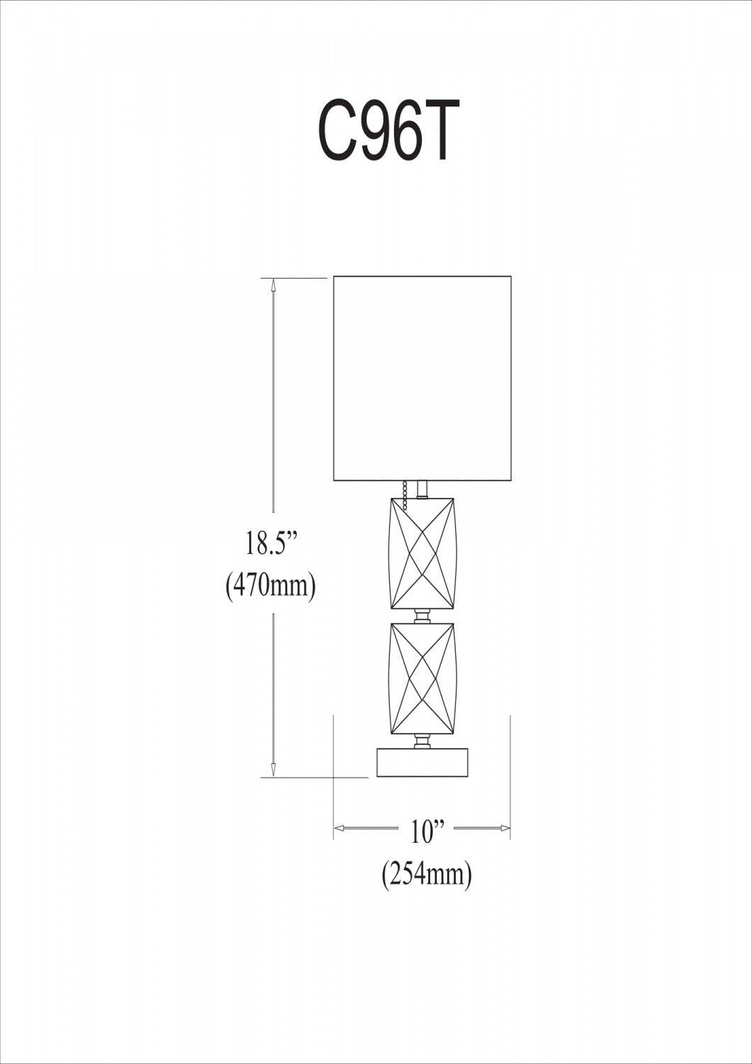 Lampe de table Crystal de Dainolite en cristal de forme carrée, avec abat-jour blanc, finition chromé poli et 1 ampoule