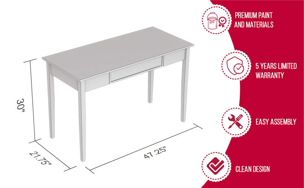 Bureau d'ordinateur 47" avec 1 tiroir - Blanc | Bureau d'ordinateur de 47 po avec 1 tiroir - blanc