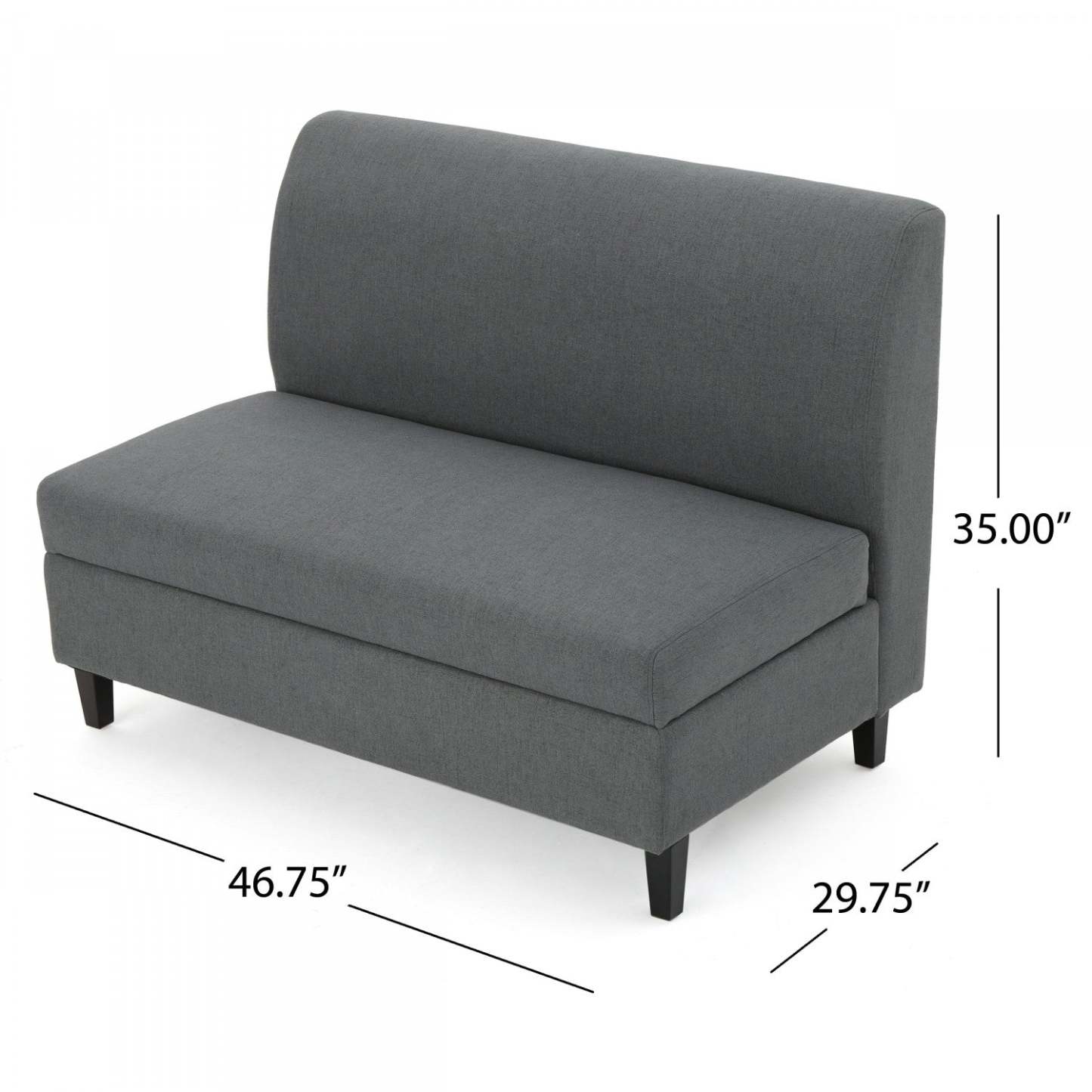 Haley Fabric Armless Loveseat With Hidden Storage And Wood Legs - Charcoal | Causeuse Sans Accoudoirs Haley En Tissu Avec Rangement Dissimulé Et Pattes En Bois - Charbon