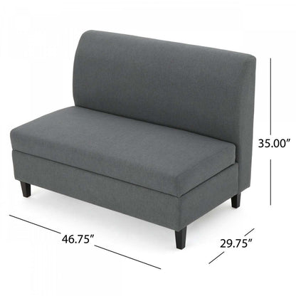 Haley Fabric Armless Loveseat With Hidden Storage And Wood Legs - Charcoal | Causeuse Sans Accoudoirs Haley En Tissu Avec Rangement Dissimulé Et Pattes En Bois - Charbon