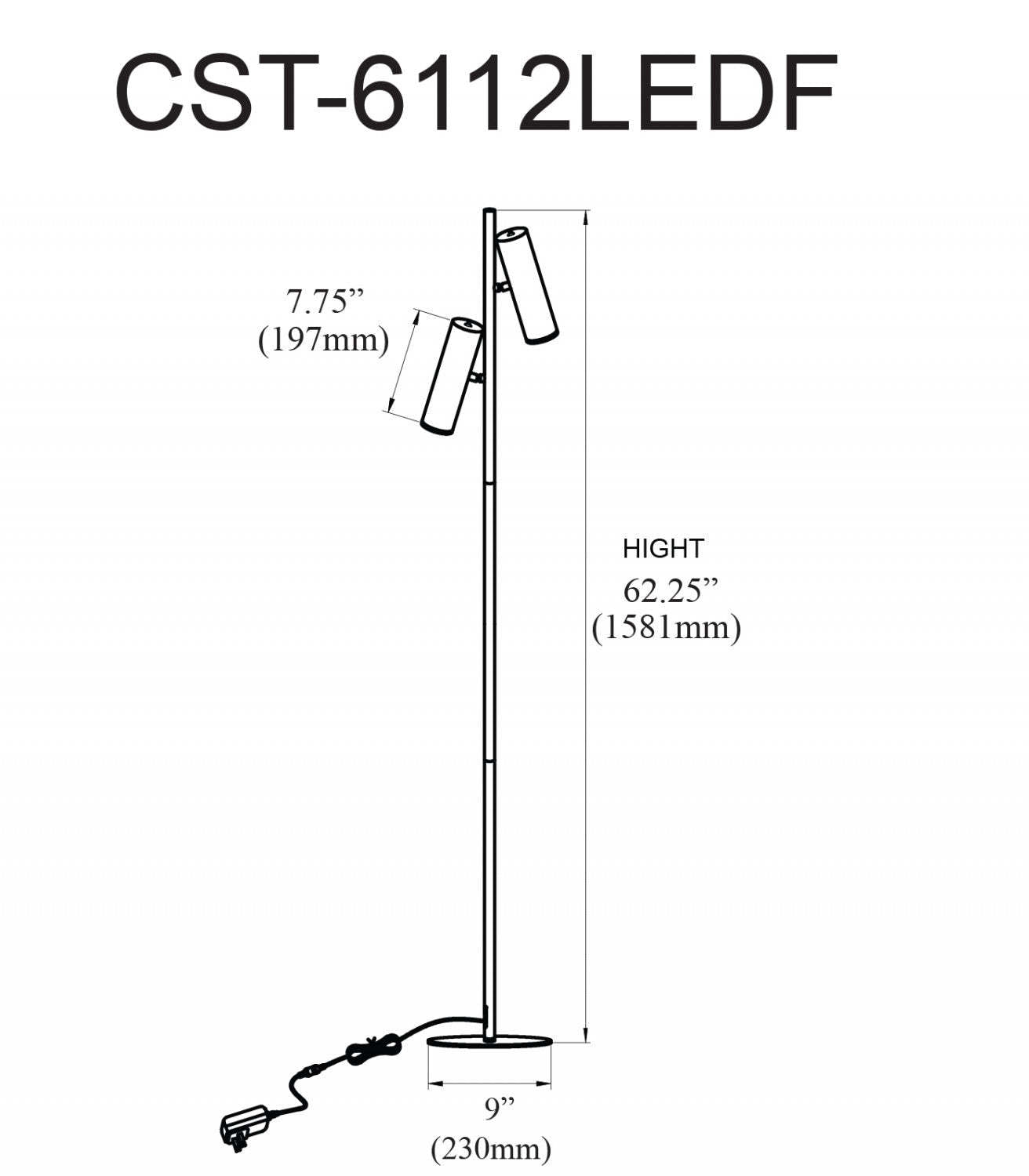 Dainolite Constance Lampadaire 12w Diffuseur Acrylique Givré Noir Mat|Lampe à pied Constance de Dainolite en acrylique givré qui diffuse la lumière, avec fini noir mat et ampoule de 12 W